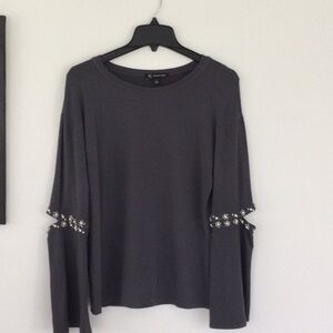 INC Pullover shirt long decorative sleeves with pearls color gray size S     #80